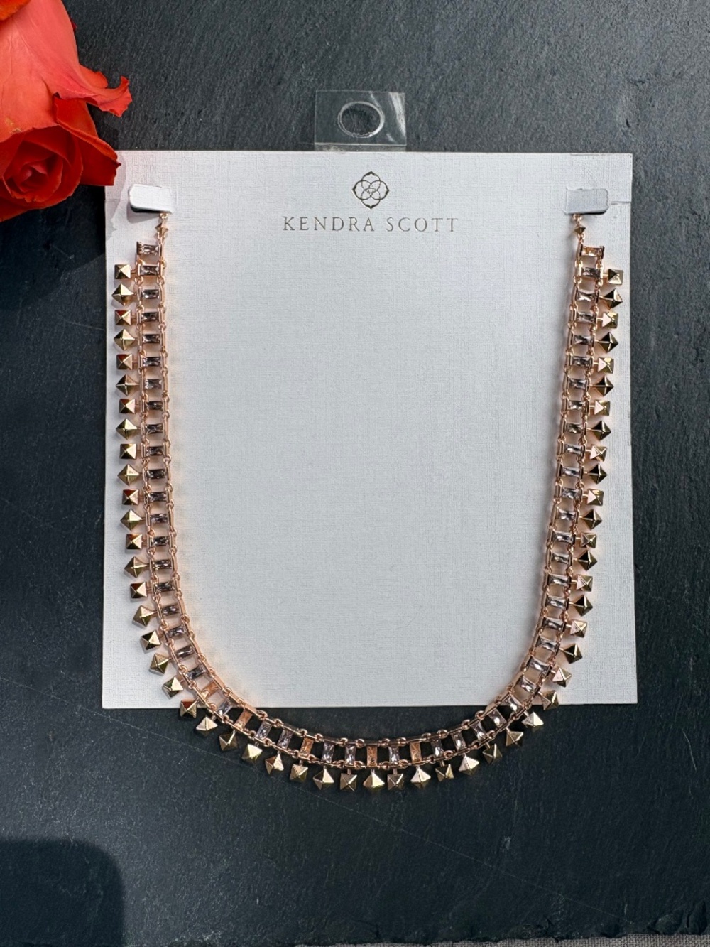 NIB Kendra Scott Oscar Choker Necklace Rose Gold Pink Crystal
